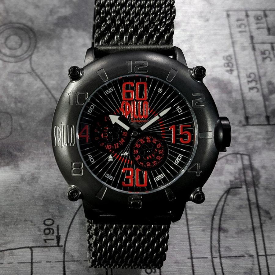 スピーロ メンズ腕時計 自動巻き SPILLO OUTLAW OLP4K-MK ブラック レッドインデックス イタリア時計 ミラネーゼブレスレット 日本総代理店の画像
