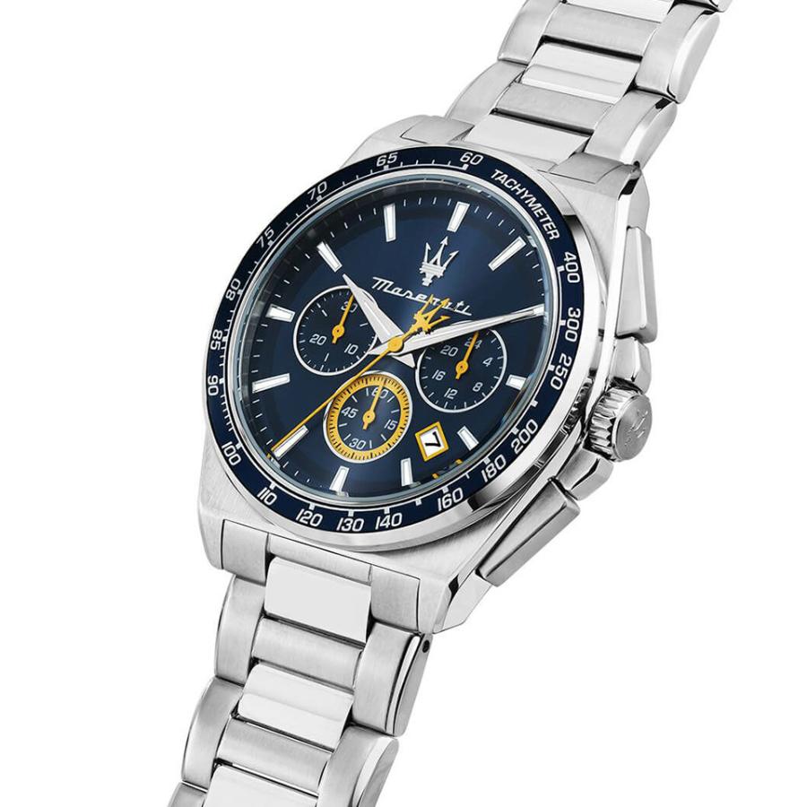 メンズ腕時計 マセラティ ウォッチ ベロチタ ブルー/シルバー クロノグラフ 43mm SSブレスレット + ブルーレザーベルト Maserati Watches VELOCITAの画像
