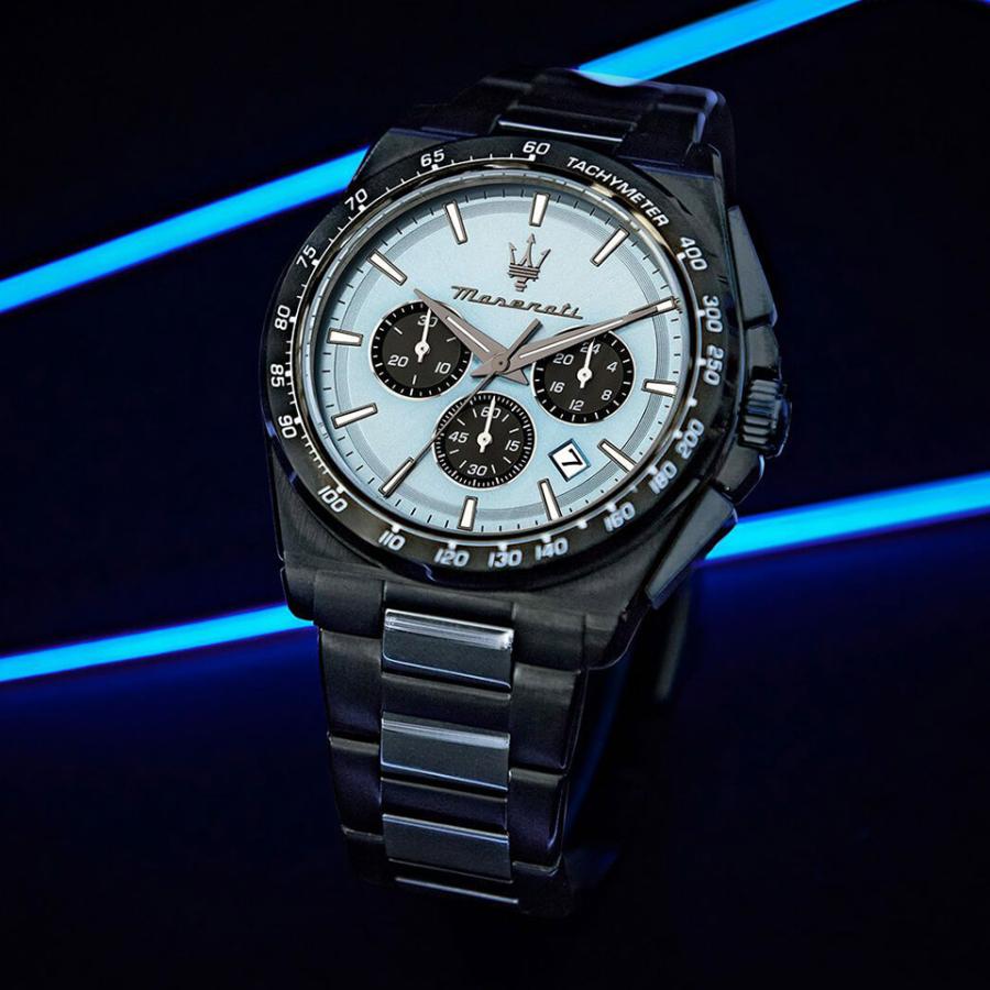 メンズ腕時計 マセラティ ウォッチ ベロチタ シエロブルー/ガンメタル 43MM クロノグラフ SSブレスレット Maserati Watches VELOCITAの画像