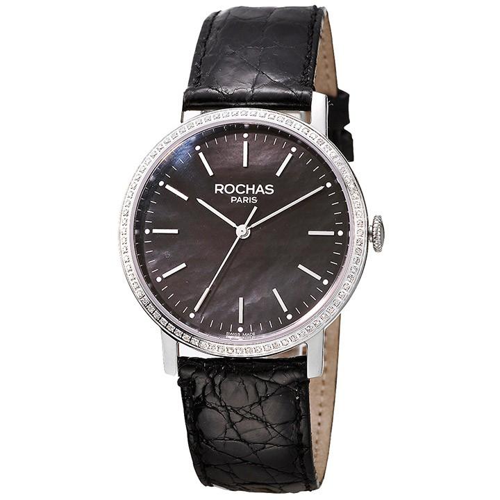 フランスの老舗ファッションブランド ROCHAS（ロシャス）のレディース腕時計 RJ58 ブラック/シルバー/ブラック ダイヤモンド 黒蝶貝 薄型｜gl-branding