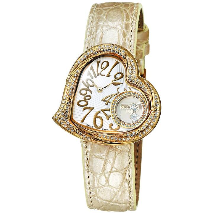 ロシャス ハート型のレディース腕時計 ROCHAS RJ60 ホワイト / ゴールド / ベージュ ダイヤモンド フランスのラグジュアリーブランド ファッション パリコレ｜gl-branding