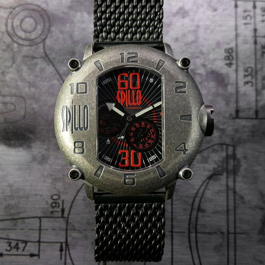 スピーロ メンズ 機械式腕時計 SPILLO SPEED DEMON SDP4S-MK スティール レッドインデックス イタリア時計 ミラネーゼブレスレット 日本総代理店の画像