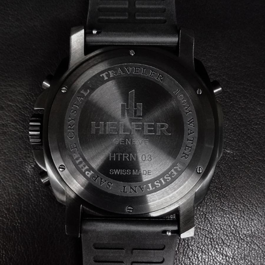 ヘルファー メンズ腕時計 HELFER SPACE ELEMENT GLOBE TRAVELER オールブラック ワールドタイム デジアナ ビッグフェイス スイス時計 日本総代理店の画像