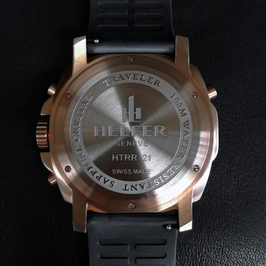 ヘルファー メンズ腕時計 HELFER SPACE ELEMENT GLOBE TRAVELER ローズゴールド / ブラック ワールドタイム デジアナ ビッグフェイス スイス時計 日本総代理店の画像