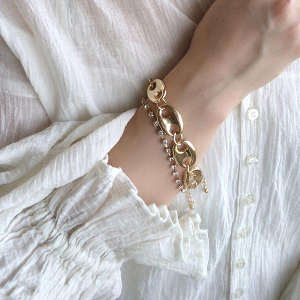 爆買 4本セット ブレスレット チェーン アクリル べっ甲　一粒ストーン ラインストーン カジュアル レディース おしゃれ かわいい大人 女性 ゴールド | gulamu jewelry | 02