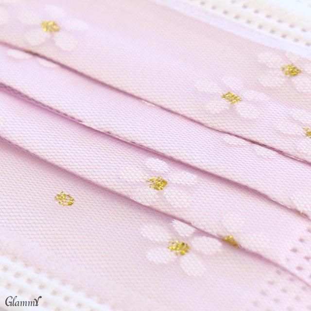 マスク 不織布 10枚 チュールレース レース 小顔 B級品 カラー 柄 花柄