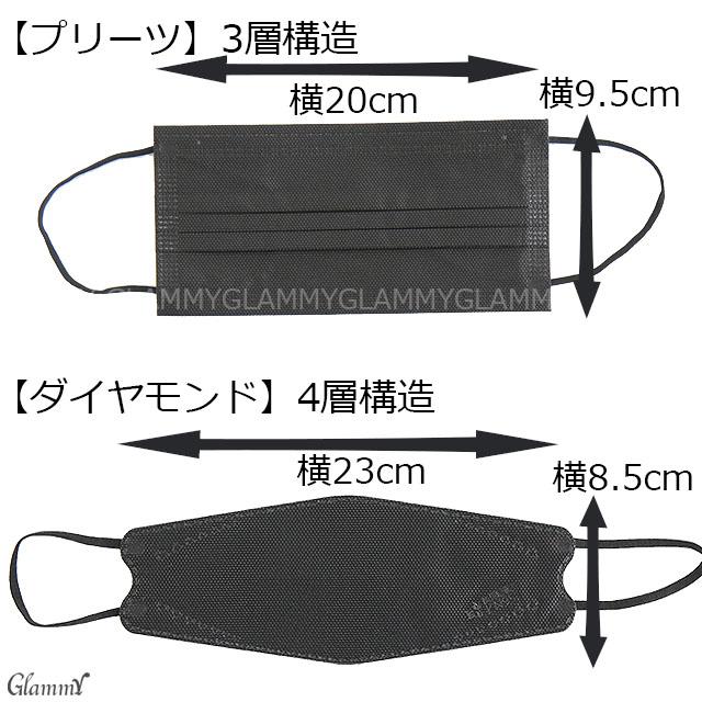在庫処分 マスク 不織布 選べる3パック 30枚 ダイヤモンド型 プリーツ KN95 大きいサイズ 大きめ ビッグサイズ 20cm 200mm 23cm 230mm 幅広 メール便送料無料｜glammyplus｜07