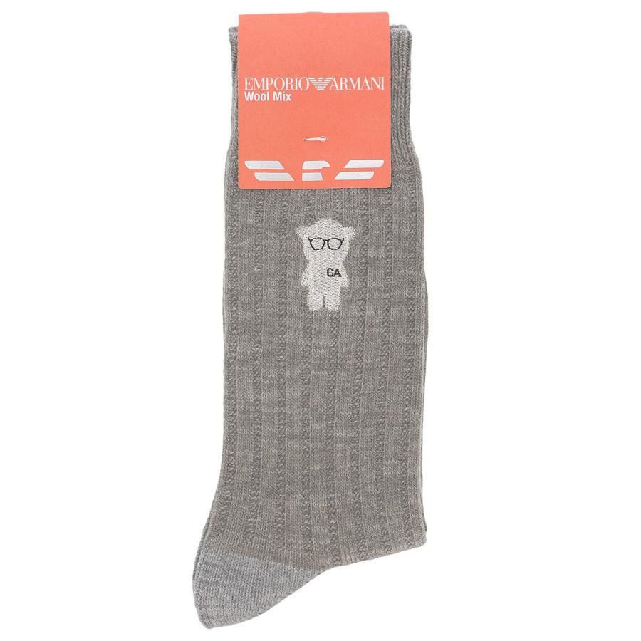 60✰62【2点】新品【アルマーニ】日本製 ソックス 毛混 マンガベア 靴下 EMPORIO ARMANI メンズ 靴下 毛混 マンガベア 刺繍 リブソックス