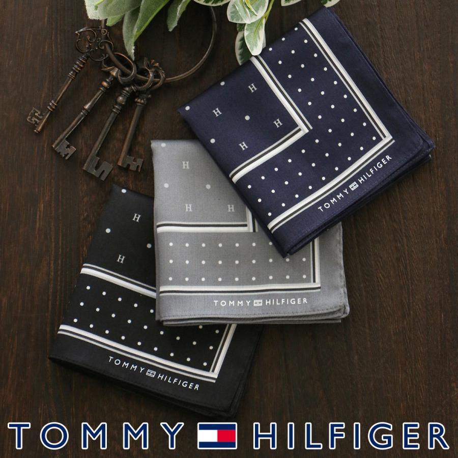 TOMMY HILFIGER トミーヒルフィガー 綿100％ ハンカチ THロゴ×ドット柄 プレゼント ギフト 02582251｜glanage