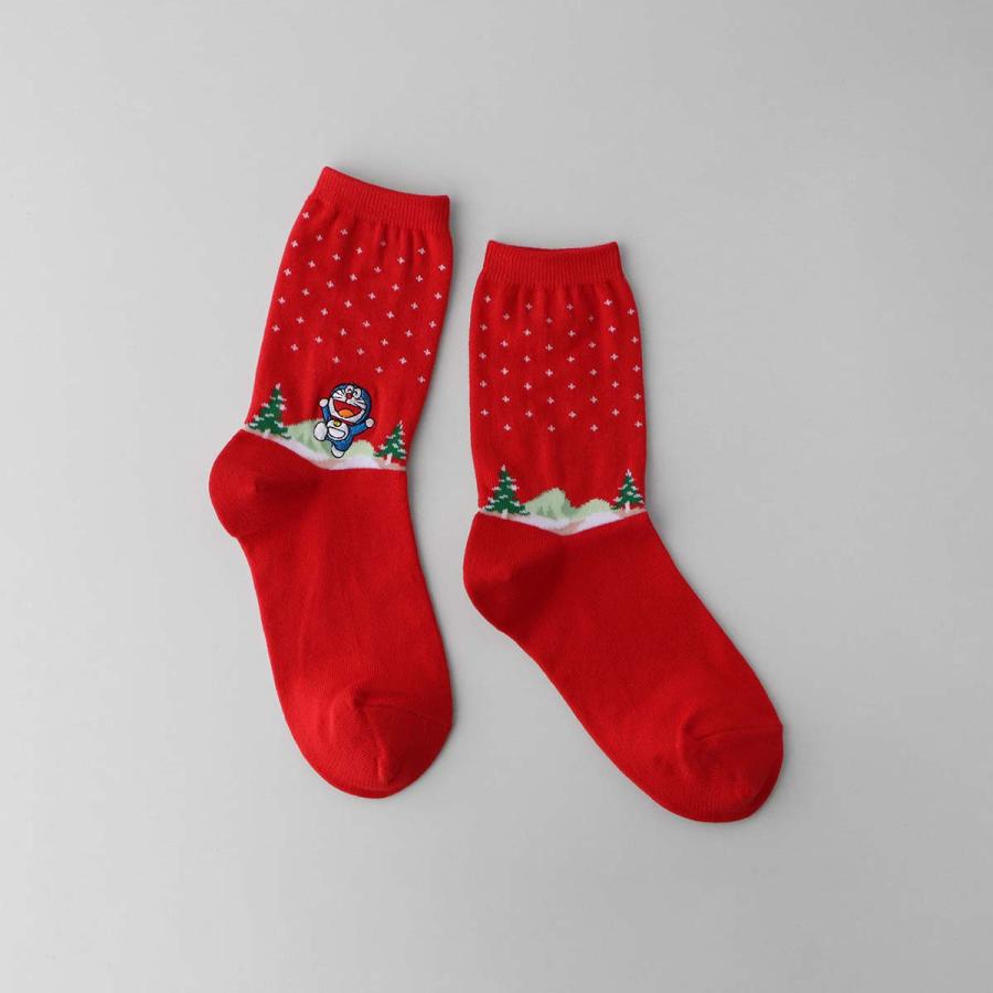 NAIGAI（ナイガイ） キッズ 靴下 ドラえもん 刺しゅう 雪柄 クルー丈