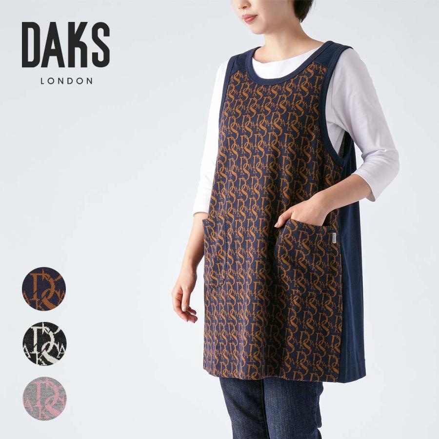 新品　DAKS LONDON ダックスシルクニット リボン フリル袖 絹100% DAKS（ダックス） エプロン レディース Daks Monogram柄 後ボタン 背