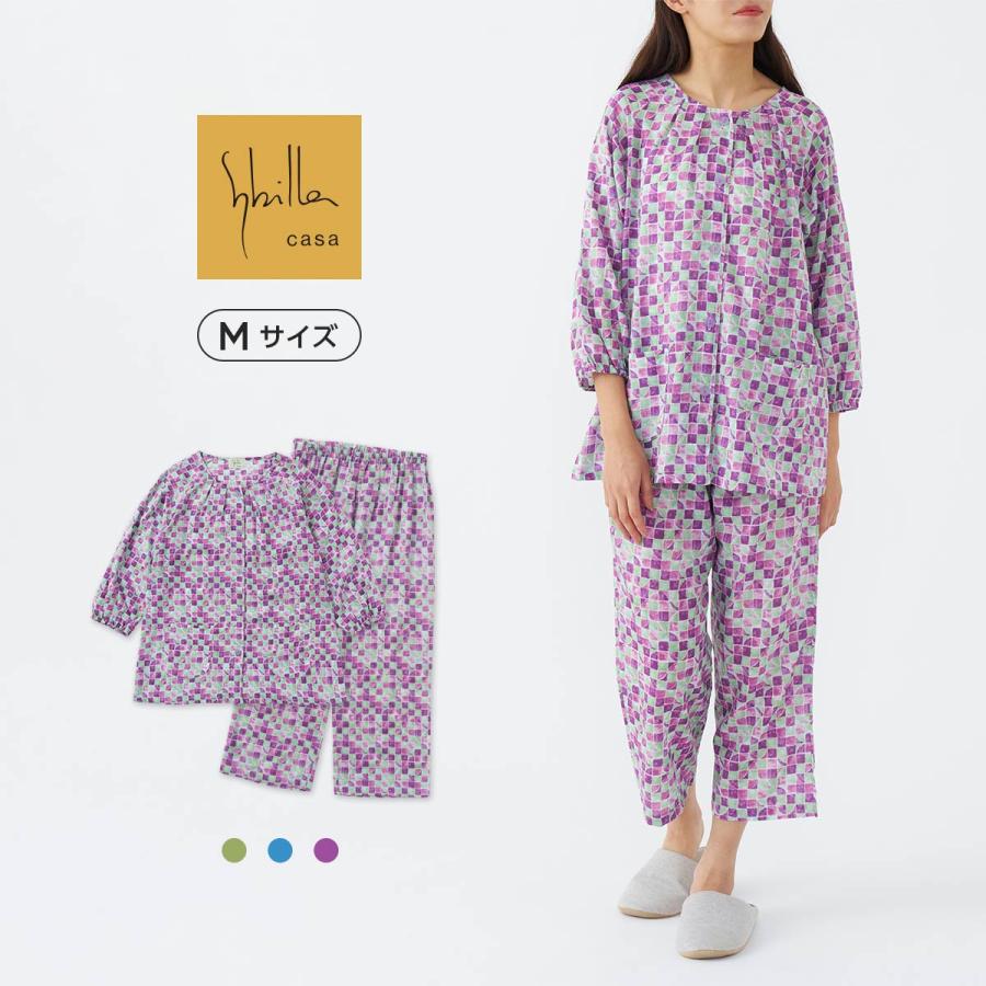 ギャルソンヌ シルク 新品・未使用 紫花柄ボタン付きパジャマシャツ