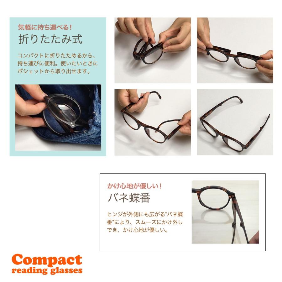老眼鏡 おしゃれ 最新号掲載アイテム 折りたたみ ラウンド レディース 携帯用 メンズ コンパクト 40代 かっこいい ボストン べっこう柄 リーディンググラス 男性用 Fi7018 黒