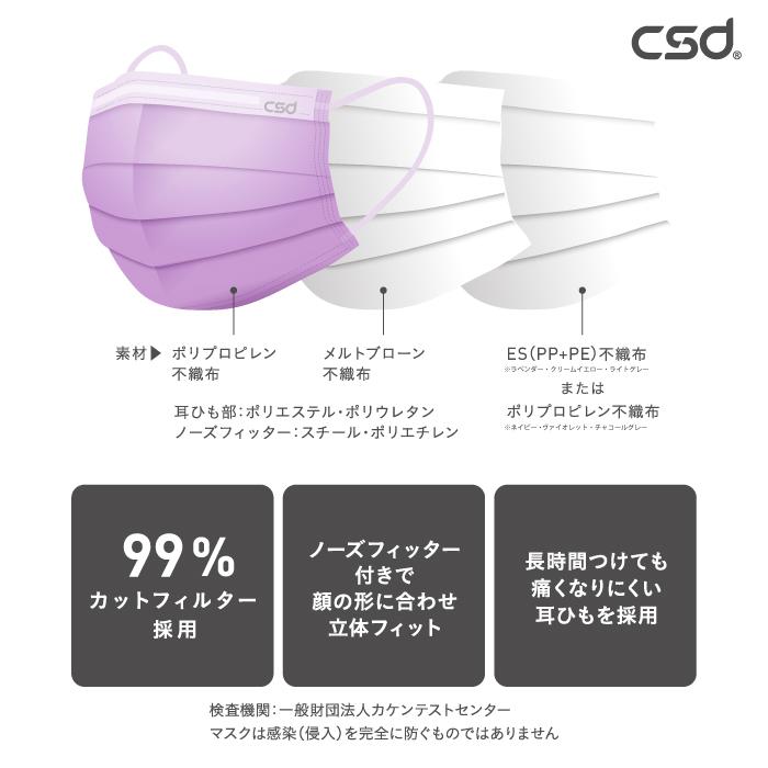 マスク 不織布 CSD カラーマスク 単品（5枚） 全6色 フリーサイズ CSD 