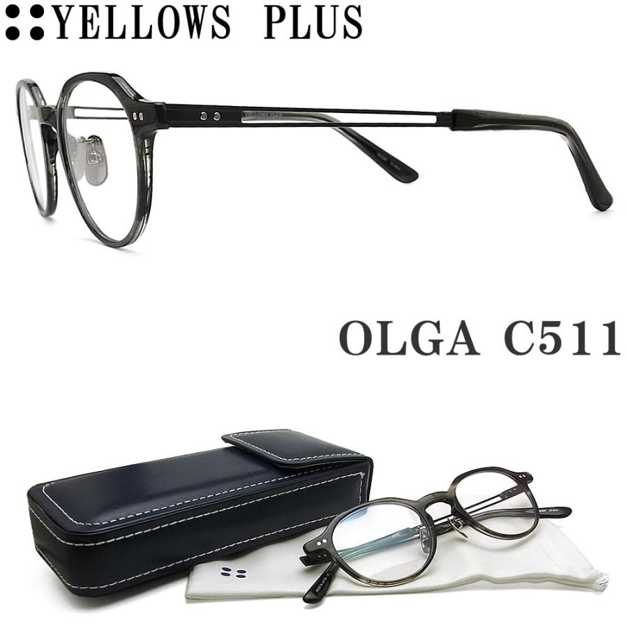 イエローズプラス YELLOWS PLUS メガネ OLGA C511 眼鏡 クラシック 伊達メガネ 度付き グレーササ×ブラック メンズ・レディース