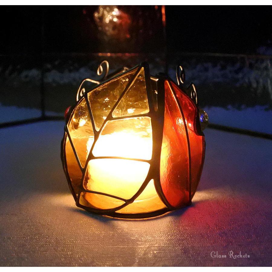 プチステンドグラス　ストロベリーキャンドル 落ち葉 ステンドグラス キャンドル ホルダー : ステンドグラス