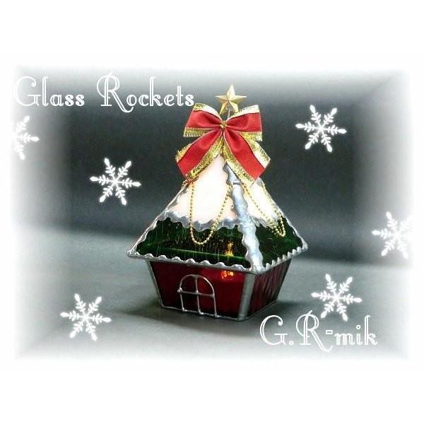 クリスマス ハウス LED キャンドル ステンドグラス ランプ : ステンド