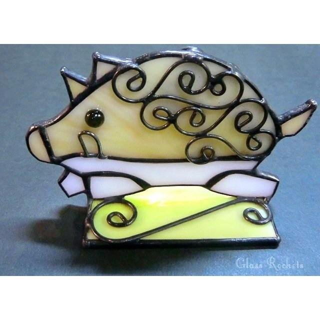 干支 走れうり坊 亥 猪 置物 ステンドグラス : ステンドグラス工房