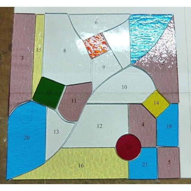 アンティーク ステンドグラス パネル 幾何学A : ステンドグラス工房