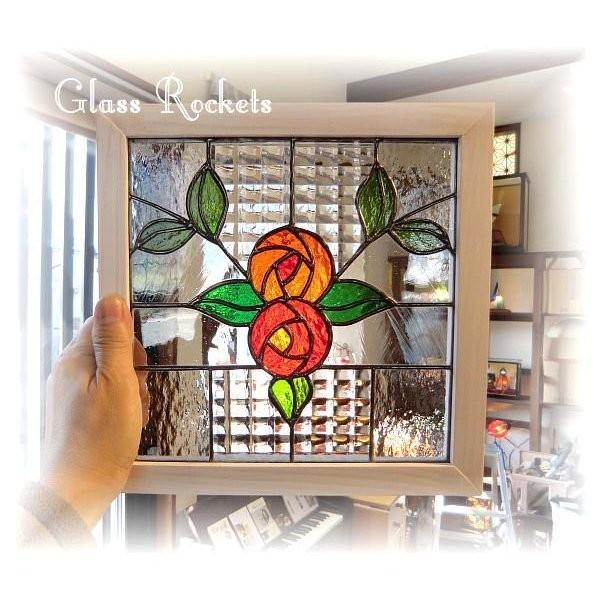 アンティークガラス ステンドグラス 窓 ドア パネル rose ローズ 薔薇 :gr-panel01:ステンドグラス工房 Glass Rockets  通販 