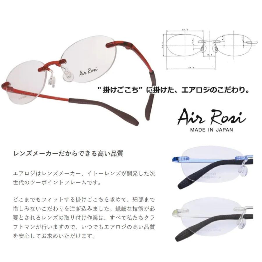 メガネ 度付き 度つき ふちなし 度付きメガネ エアロジ フチなし ツー