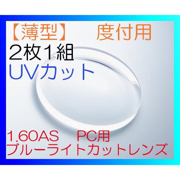 【オプション用】1.60非球面タイプ PC用ブルーライトカットレンズ UVカット付き 中屈折薄型レンズ 撥水コート付き 2枚1組（レンズのみのご注文は不可）