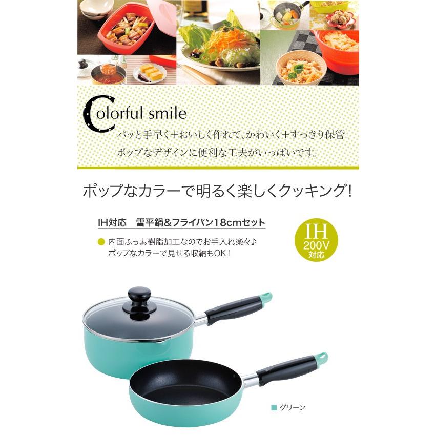 和平フレイズ カラフルスマイル IH対応 雪平鍋＆フライパン18cmセット