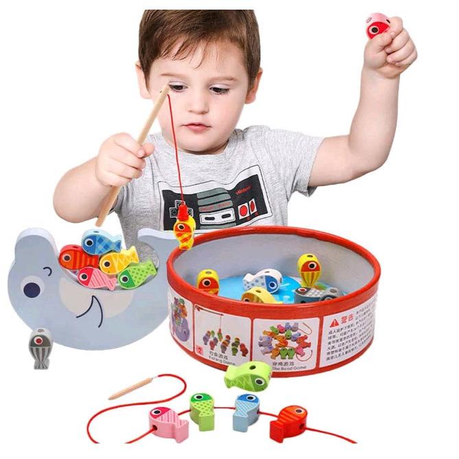 さかなつり バランスゲーム3 In 1子供おもちゃ 木製 釣り遊び 色 認知 マグネット 磁石