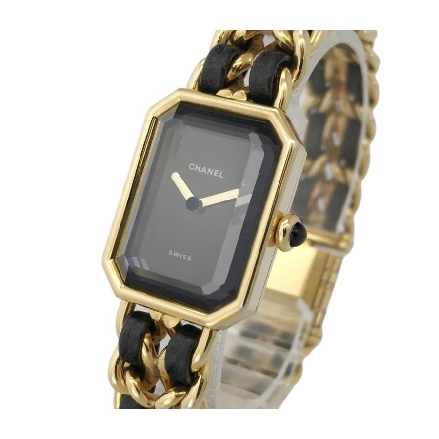 616【美品】CHANEL時計　プルミエールL 黒文字盤×GPレザー　レディース CHANEL シャネル プルミエール L 中古 レディース腕時計 クオーツ GP