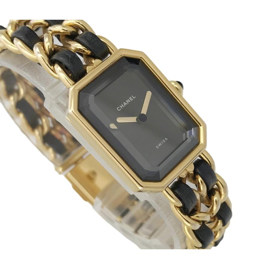 105【美品】CHANEL時計　プルミエールL 黒文字盤×GPレザー　レディース 105【美品】CHANEL時計 プルミエールL 黒文字盤×GPレザー