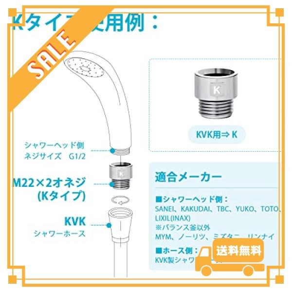 OFFO シャワーヘッド アダプター 3個セット KVK/MYM/東京ガスのシャワーホースとG1/2のシャワーヘッド接続用アダプター 日本語説明書付き クロムメッキ｜glegle-drive｜04