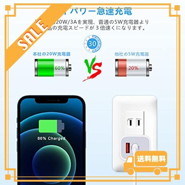 急速充電器 20W PD/QC対応 2ポート USB-Cコンセント タイプC充電器 acアダプター type-c usb c 充電器 USB-Cコンセント Type Cアダプター qc3.0充電器 HopePow A｜glegle-drive｜02