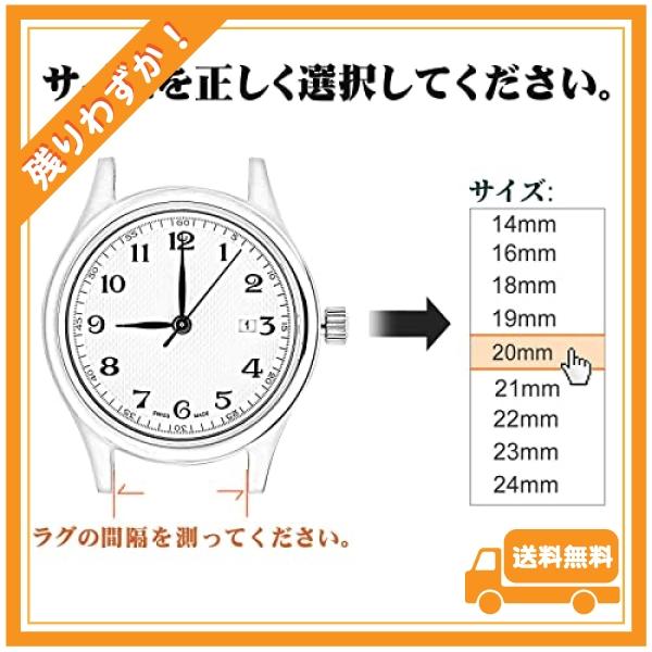 [WOCCI] 本革時計バンド 18mm 19mm 20mm 21mm 22mm 23mm 24mm カーフレザー 腕時計交換ベルトブラウン 調整工具とバネ棒付き｜glegle-drive｜04