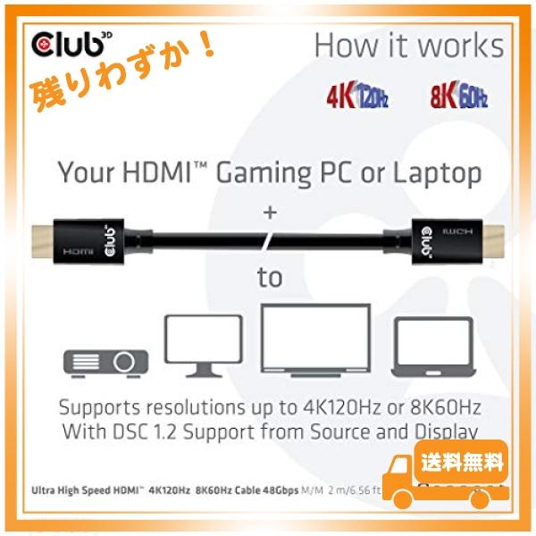 Club3D HDMI 2.1 4K120Hz 8K60Hz 48Gbps Male/Male 2m 28AWG Ultra High Speed Cable ウルトラ ハイスピード 認証 ケーブル (CAC-1372)｜glegle-drive｜03
