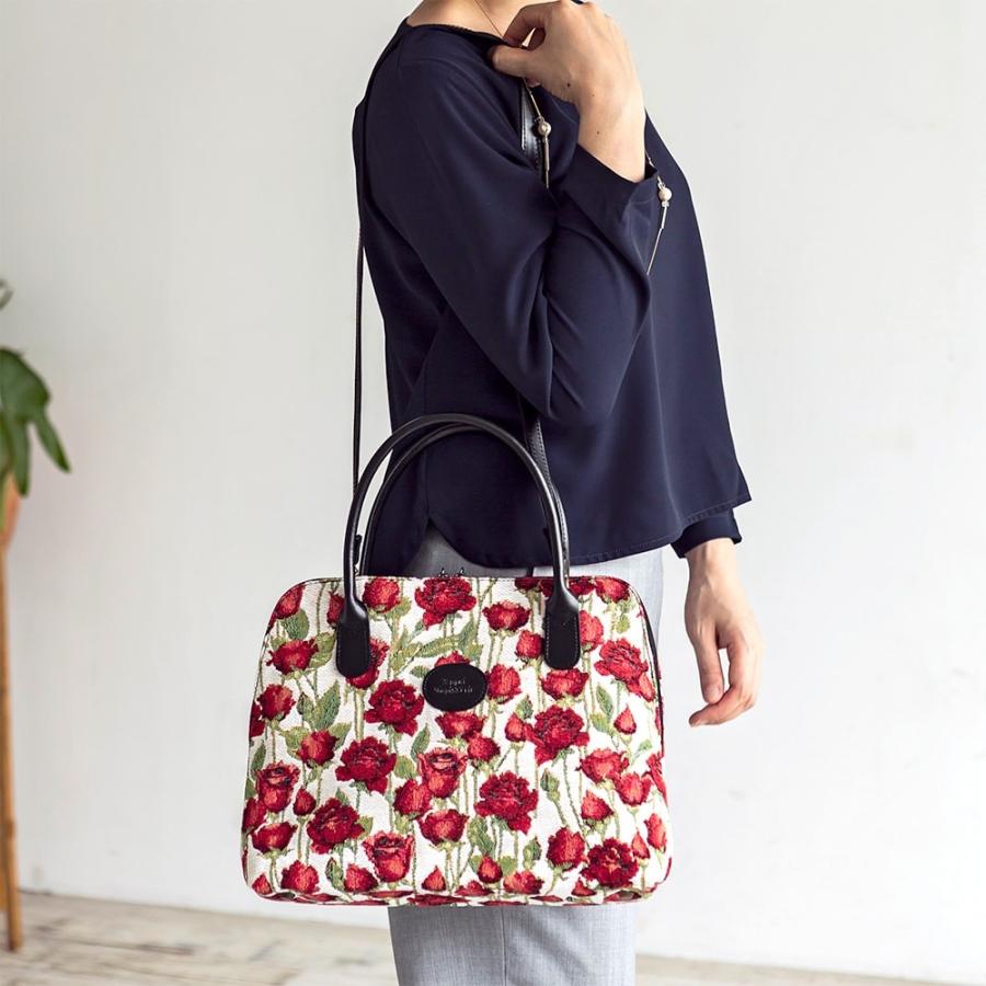 フランス製 ゴブラン織り バラ 柄 ミニ ボストン バッグ