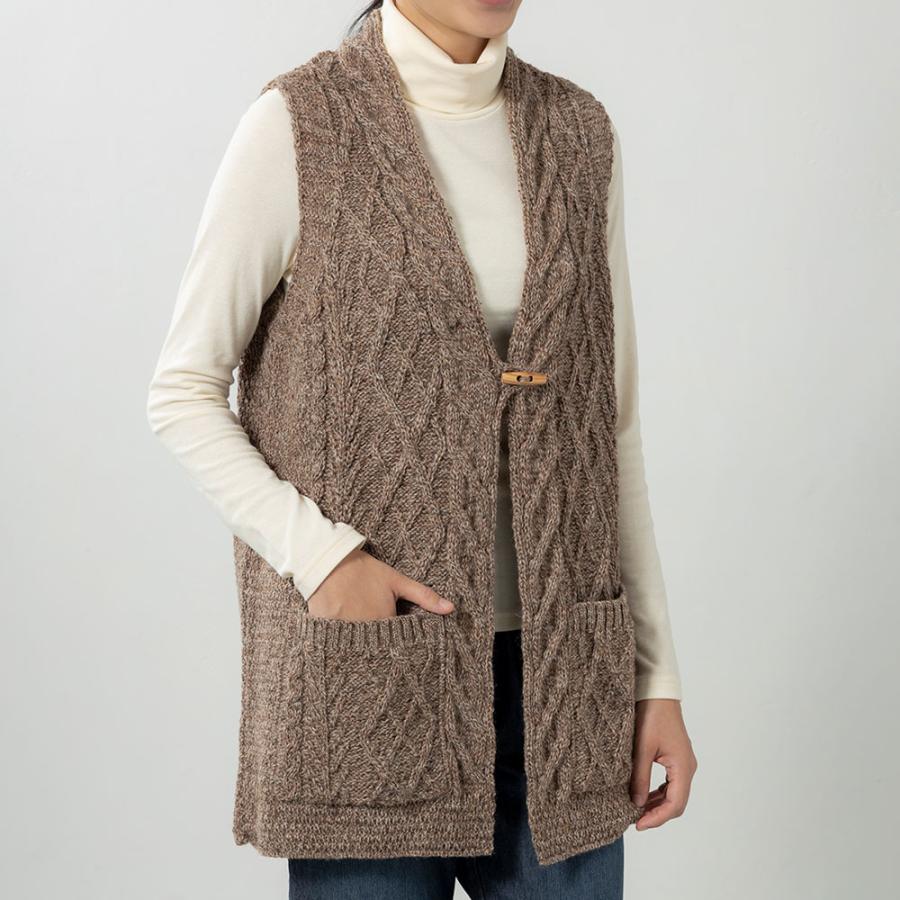 英国製 レディース アラン模様 ベスト ニットベスト ロングベスト JM