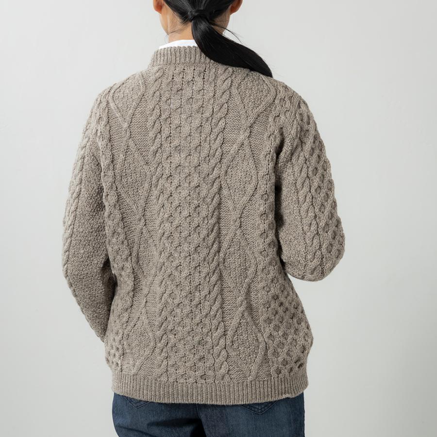 英国製 レディース ケーブル クルーネック カーディガン ウール 冬