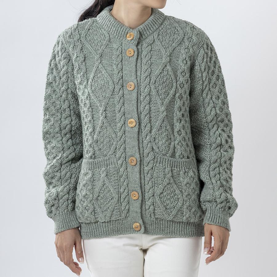 英国製 レディース ケーブル クルーネック カーディガン ウール 冬