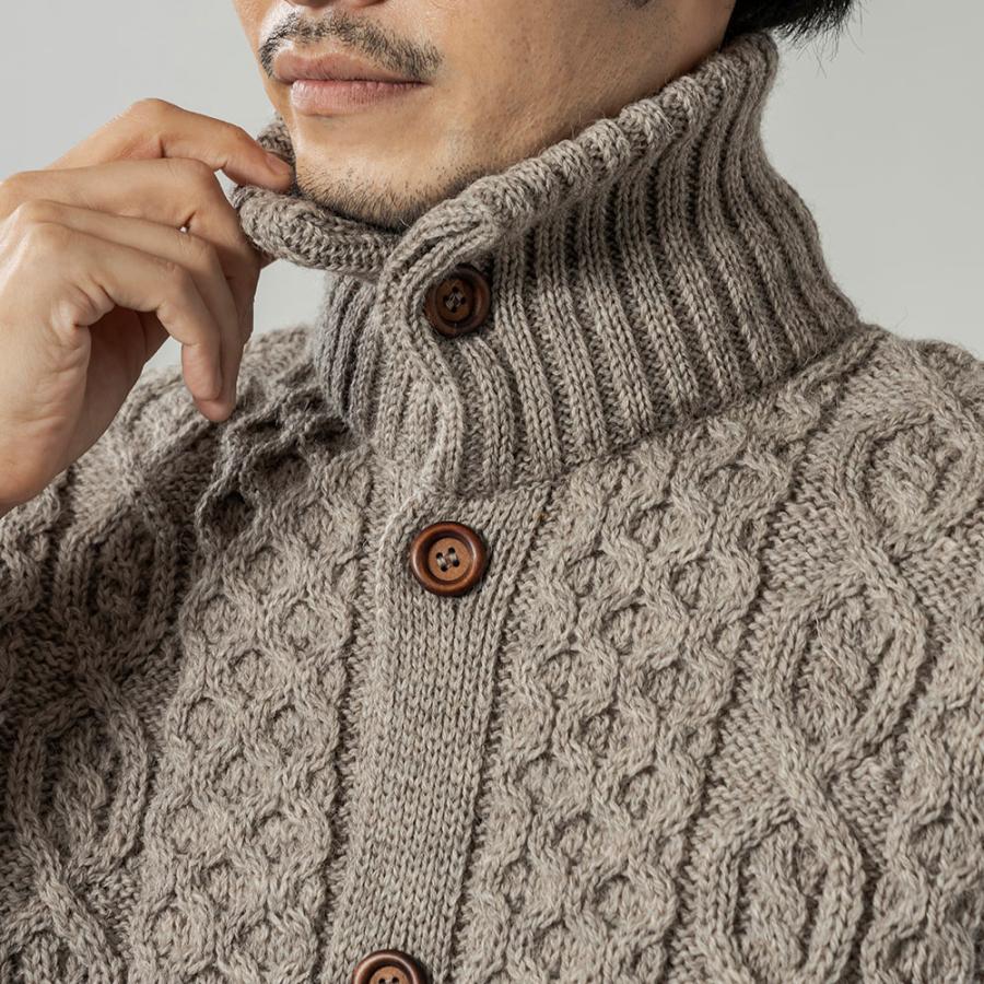 英国製 メンズ ケーブル編み ハイネック ベスト ウール 秋冬 前開き