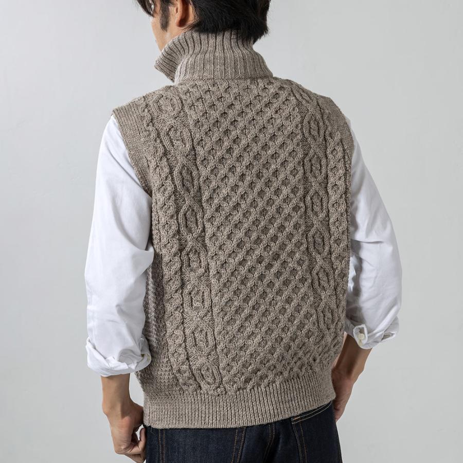 英国製 メンズ ケーブル編み ハイネック ベスト ウール 秋冬 前開き
