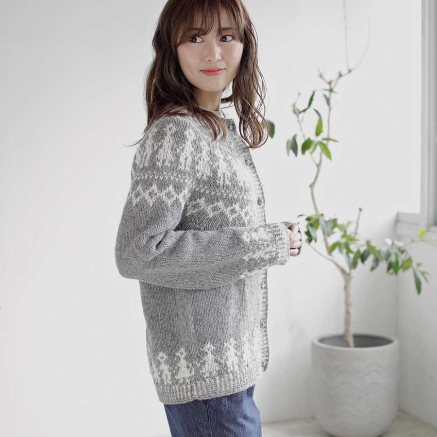 ペルー製 カーディガン キッズ柄 アルパカ 手編み レディース