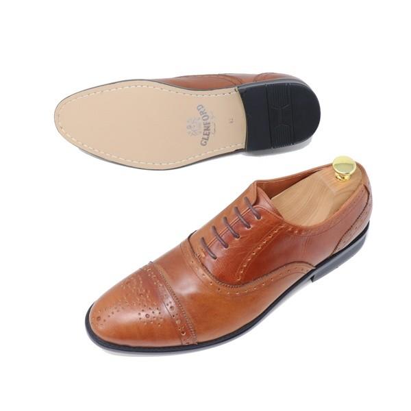 GLENFORD 本革 ハンドメイド ストレートチップ セミブローグ GLENFORD 本革 ハンドメイド ストレートチップ セミブローグ