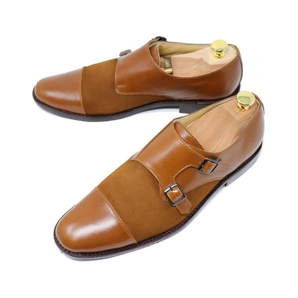 GLENFORD 本革 スエード/スムース ダブルモンクストラップ 異 GLENFORD 本革 スエード/スムース ダブルモンクストラップ 異