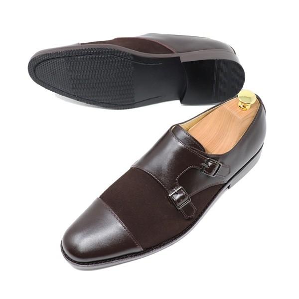 GLENFORD 本革 スエード/スムース ダブルモンクストラップ 異素材