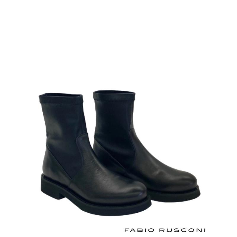 FABIO RUSCONI ストレッチ カーフレザー ショートブーツ ローヒール 