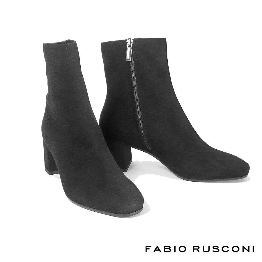 FABIO RUSCONI 黒 レザー ショートブーツ ヒール5.5cm FABIO RUSCONI(ファビオルスコーニ) ショートブーツ 36 - 黒 レザー