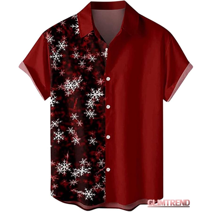 メンズ クリスマス サンタ ギフト 3D デジタル プリント ボタン ラペル 半袖シャツ Tシャツ 柄シャツ｜glimtrend-store｜04