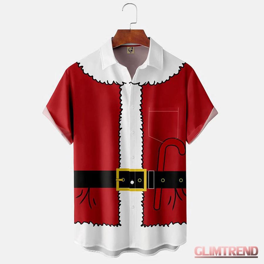 メンズ ファッション クリスマス サンタ ギフト 3D デジタル プリント ボタン ラペル 半袖 シャツ Tシャツ シャツ Tしゃつ｜glimtrend-store｜03