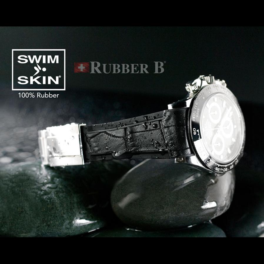 ラバーＢ（RUBBERB）ロレックス デイトナ オイスターブレスレットモデル専用ラバーベルト アリゲーター ブラック 時計/バックルは付属しません