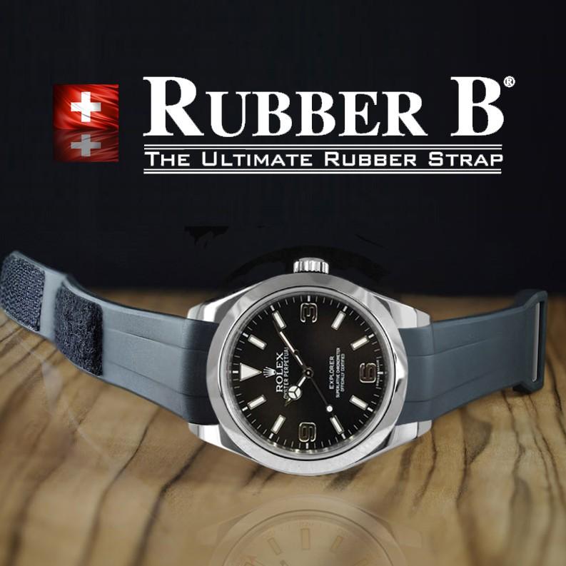 ラバーＢ（RUBBERB）ロレックス エクスプローラー（2010年以降モデル対応）専用ラバーベルト VELCRO（マジックテープ） ブラック  時計は付属しません